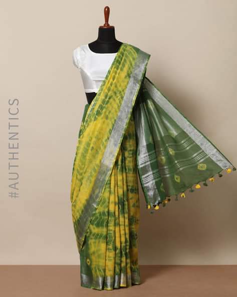 Blooming Green color Tie & Dye Linen Cotton saree
