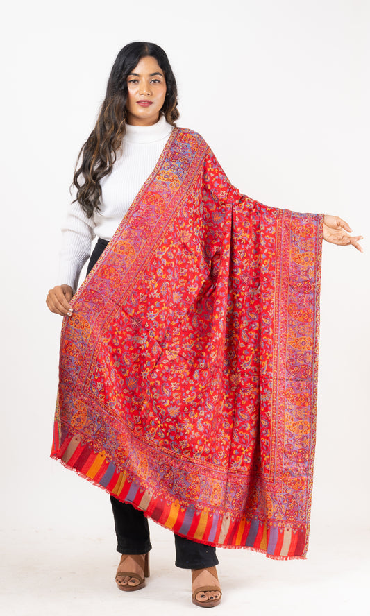 Silkmomma Kaani Wool Blend Kashmiri Shawl [RED] (Size 100cm * 200cm)