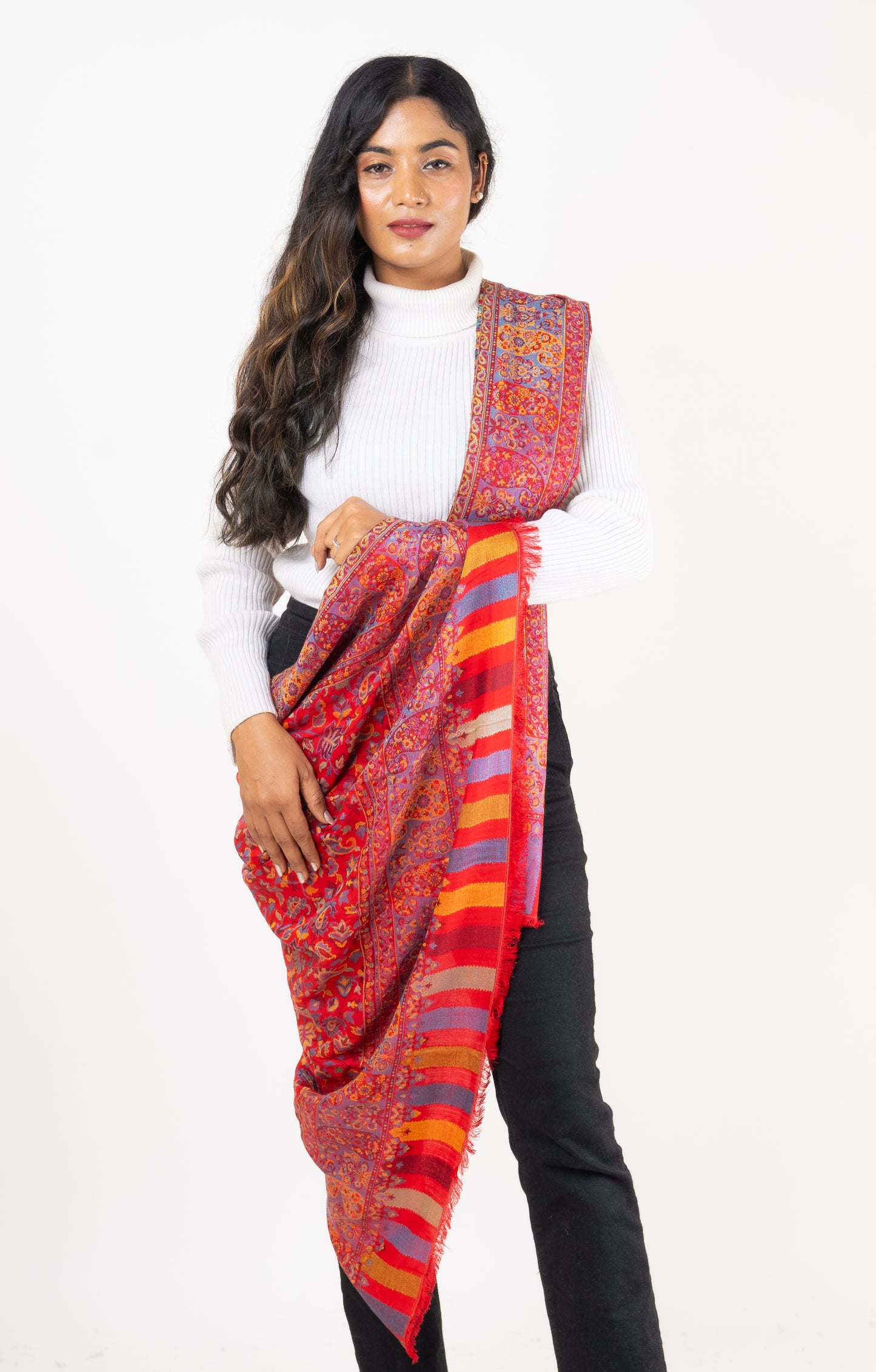 Silkmomma Kaani Wool Blend Kashmiri Shawl [RED] (Size 100cm * 200cm)