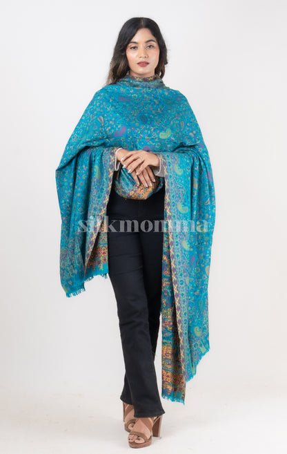 Silkmomma Kaani Wool Blend Kashmiri Shawl [BLUE] (Size 100cm * 200cm)