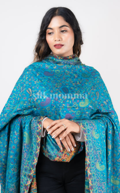 Silkmomma Kaani Wool Blend Kashmiri Shawl [BLUE] (Size 100cm * 200cm)