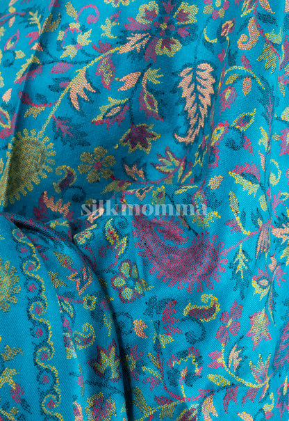 Silkmomma Kaani Wool Blend Kashmiri Shawl [BLUE] (Size 100cm * 200cm)