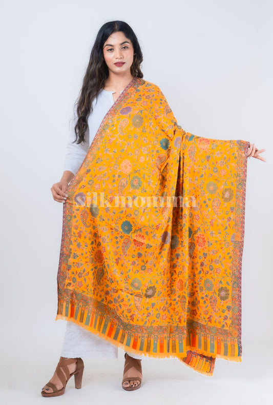 Silkmomma Kaani Wool Blend Kashmiri Shawl [YELLOW] (Size 100cm * 200cm)