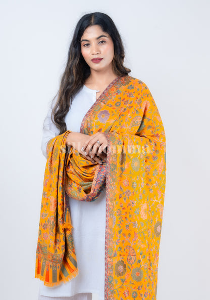 Silkmomma Kaani Wool Blend Kashmiri Shawl [YELLOW] (Size 100cm * 200cm)