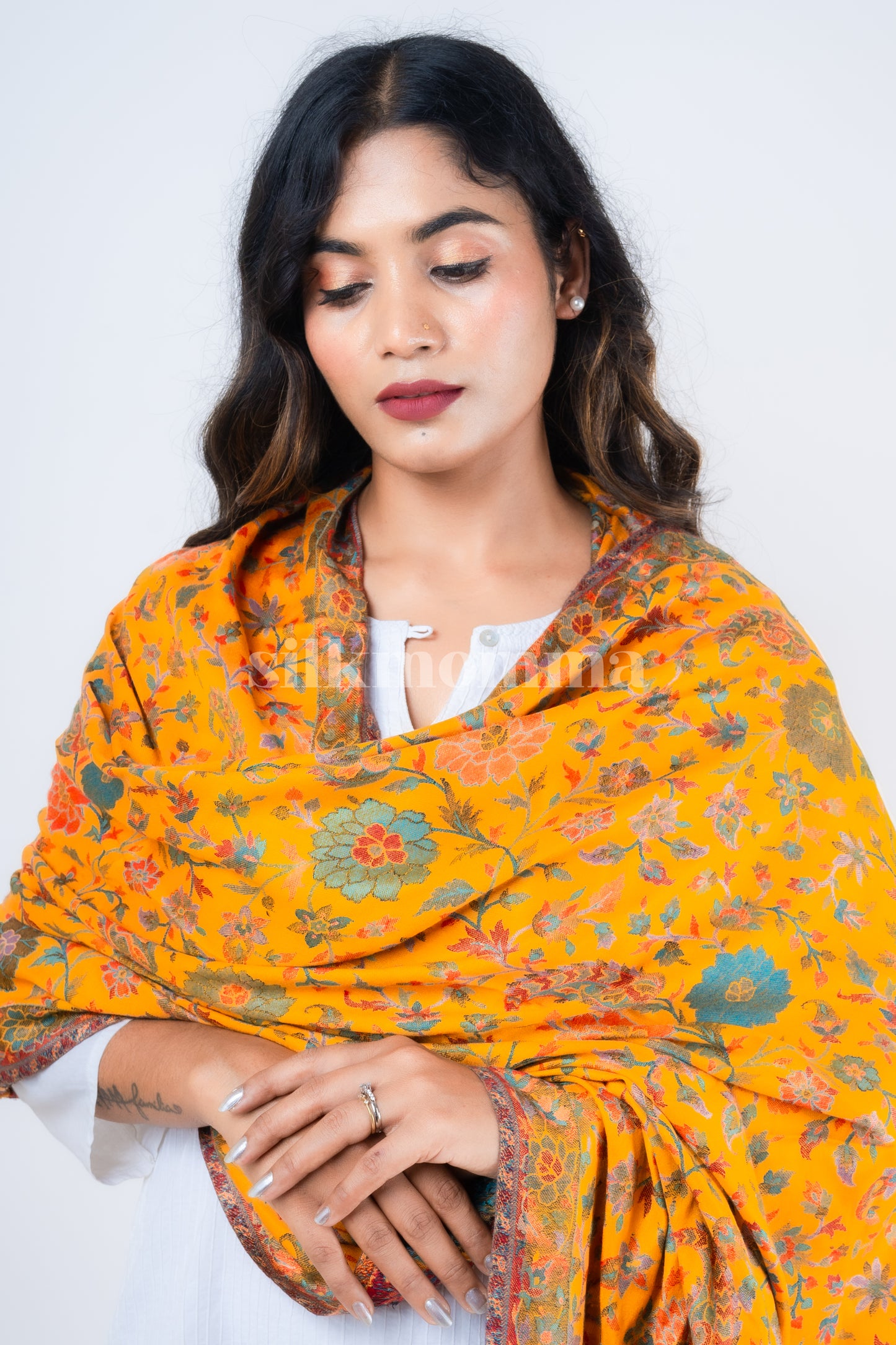 Silkmomma Kaani Wool Blend Kashmiri Shawl [YELLOW] (Size 100cm * 200cm)