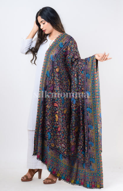 Silkmomma Kaani Wool Blend Kashmiri Shawl [BLACK] (Size 100cm * 200cm)