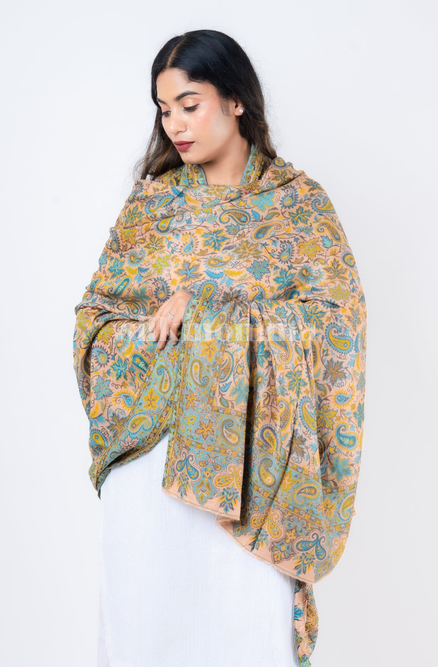 Silkmomma Kaani Wool Blend Kashmiri Shawl [PEACH] (Size 100cm * 200cm)