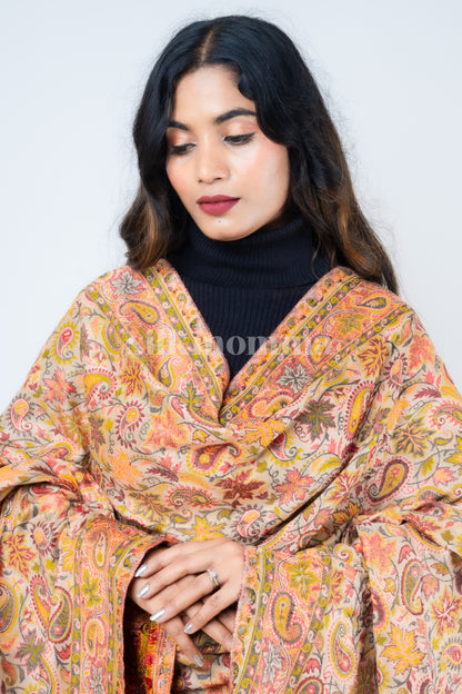 Silkmomma Kaani Wool Blend Kashmiri Shawl [GOLDEN] (Size 100cm * 200cm)