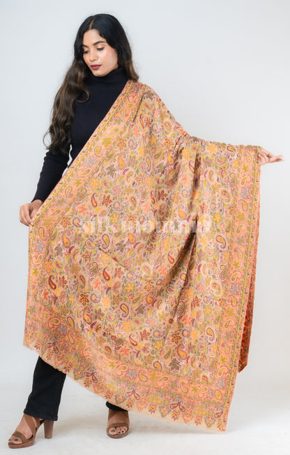 Silkmomma Kaani Wool Blend Kashmiri Shawl [GOLDEN] (Size 100cm * 200cm)