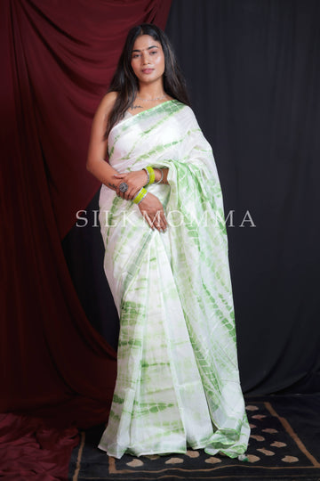 Designer Green color Tie & Dye Linen Cotton Saree with Blouse Piece