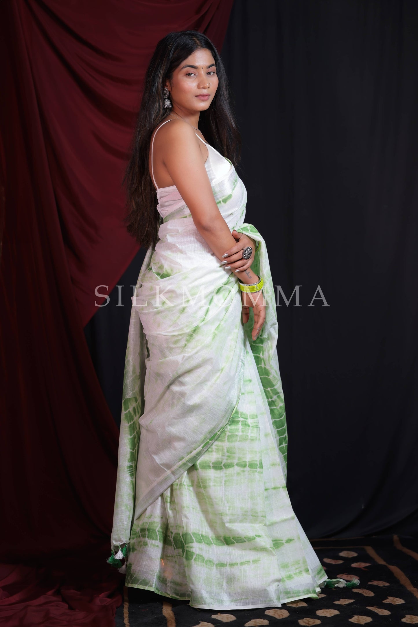 Designer Green Tie & Dye Linen Cotton Saree with Blouse Piece