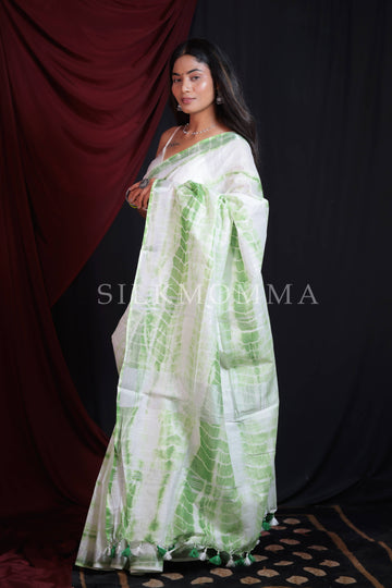Designer Green color Tie & Dye Linen Cotton Saree with Blouse Piece
