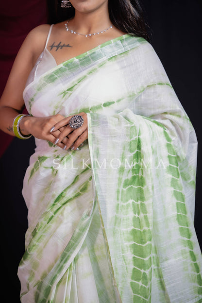 Designer Green Tie & Dye Linen Cotton Saree with Blouse Piece