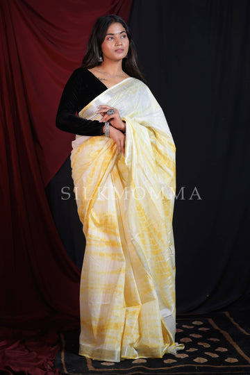 Designer Yellow color Tie & Dye Linen Cotton Saree with Blouse Piece