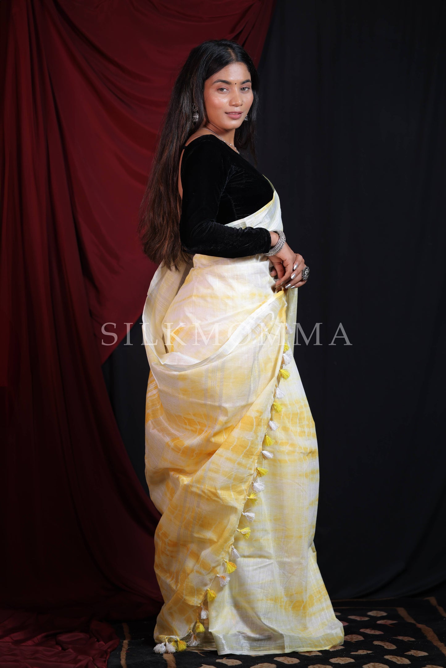 Designer Yellow Tie & Dye Linen Cotton Saree with Blouse Piece