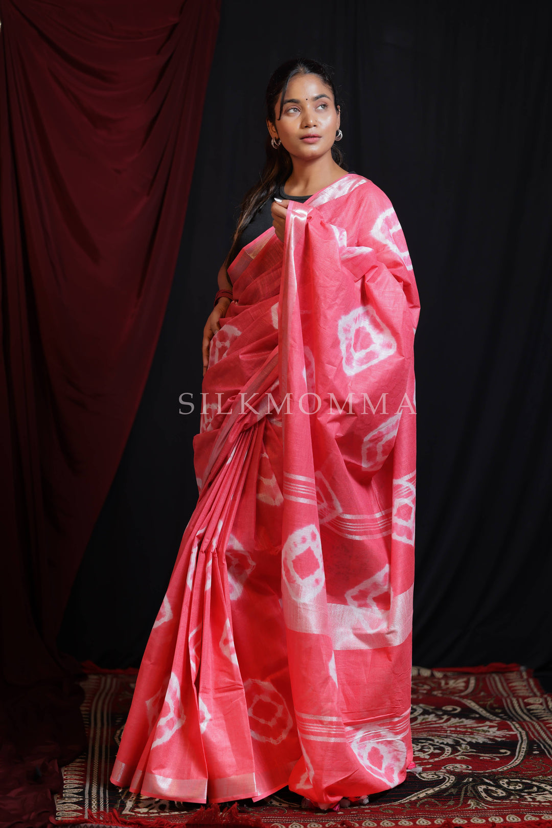 Elegant Pink Tie & Dye Linen color Cotton Saree with Blouse Piece