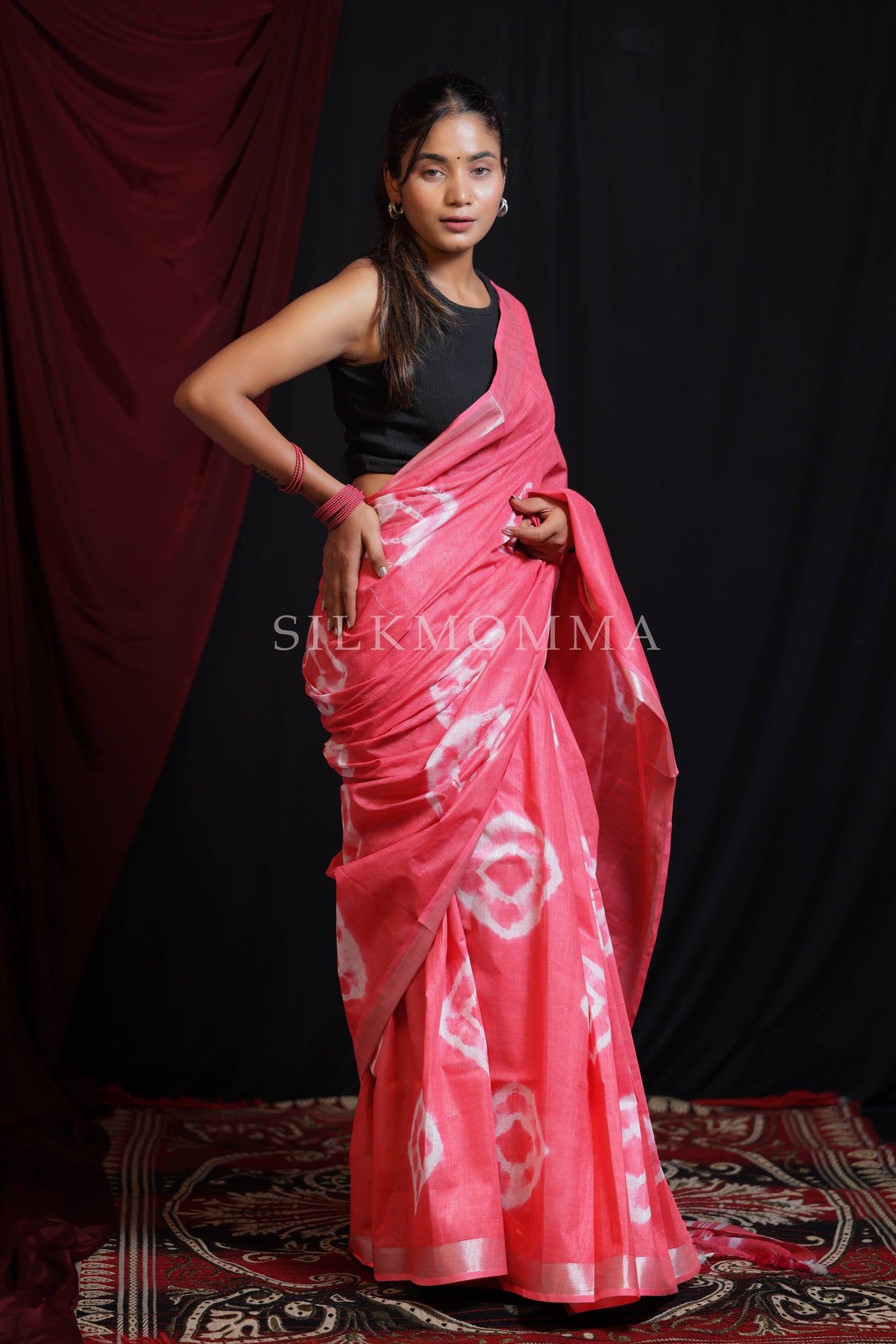 Elegant Pink Tie & Dye Linen Cotton Saree with Blouse Piece