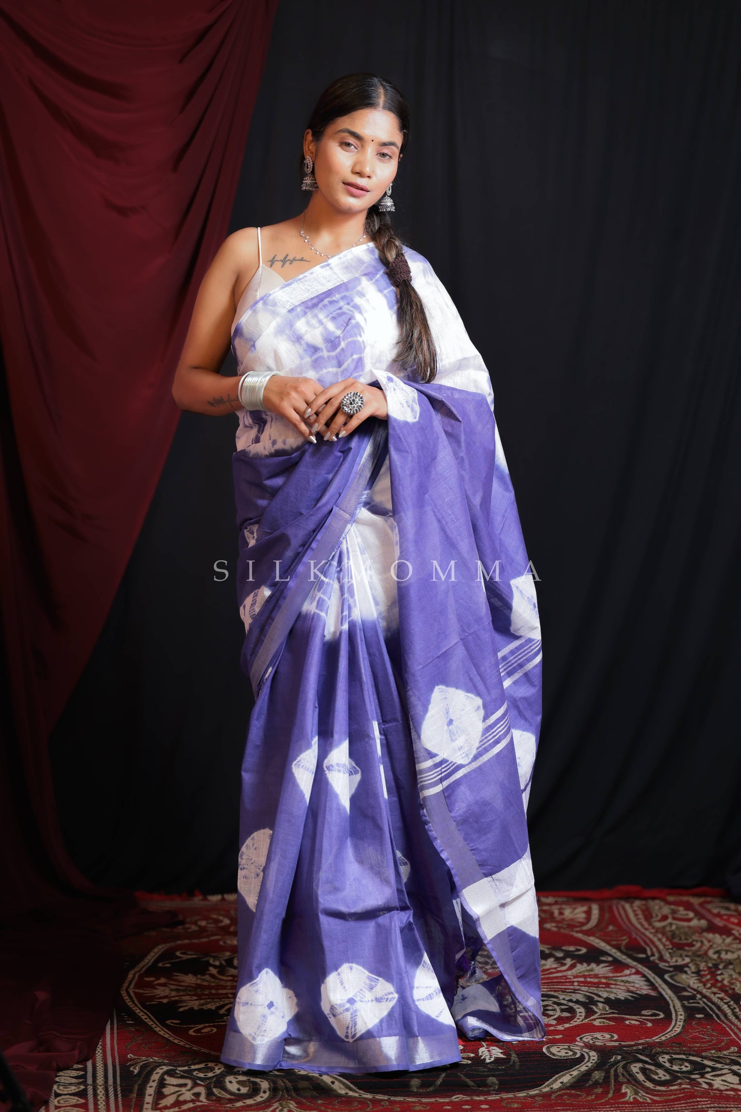 Designer Purple Tie & Dye Linen Cotton Saree with Blouse Piece