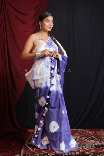 Designer Purple Tie & Dye Linen Cotton Saree with Blouse Piece