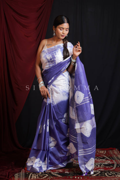 Designer Purple Tie & Dye Linen Cotton Saree with Blouse Piece