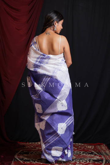 Designer Purple Tie & Dye Linen color Cotton Saree with Blouse Piece