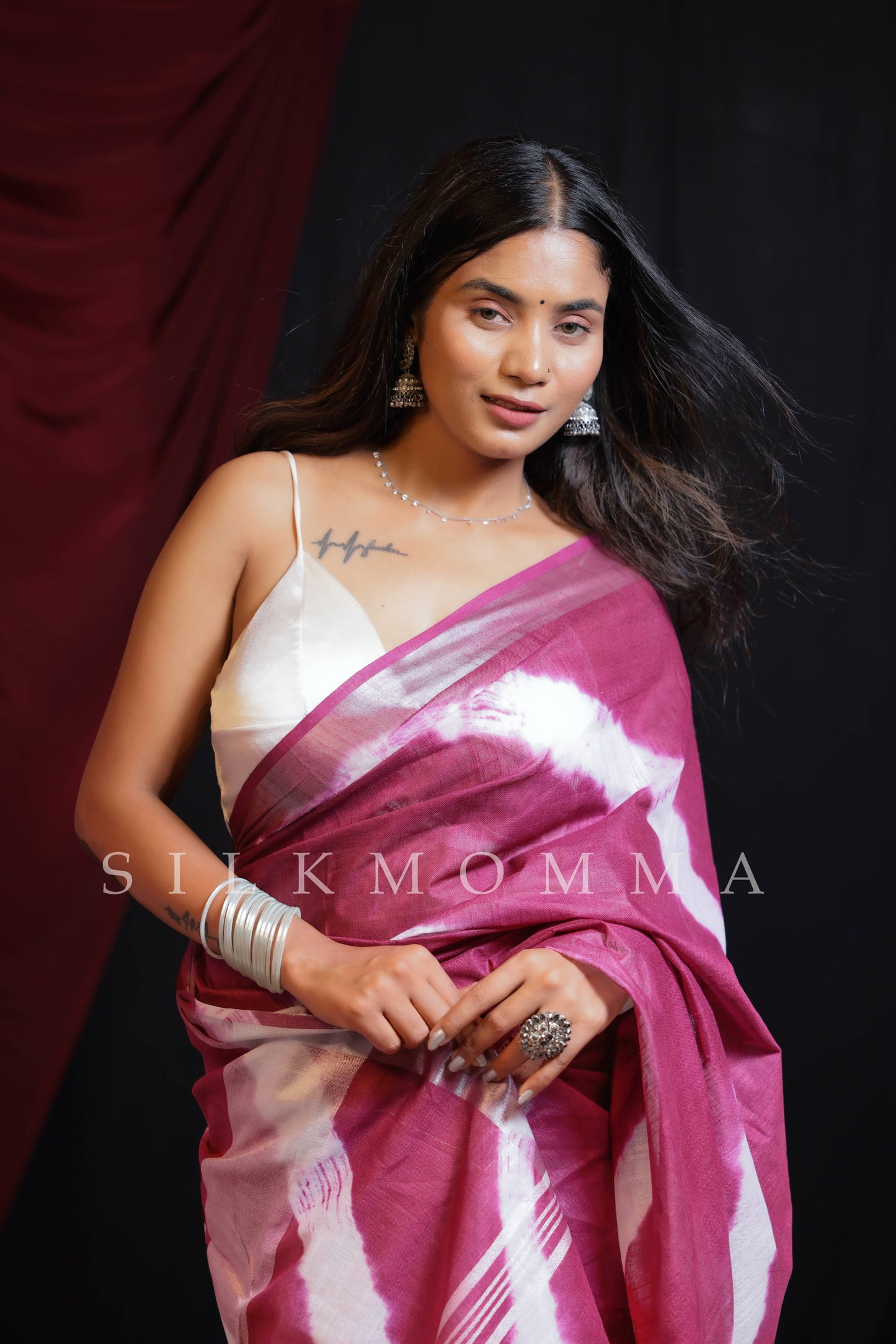 Vivid Magenta Tie & Dye Linen Cotton Saree with Blouse Piece