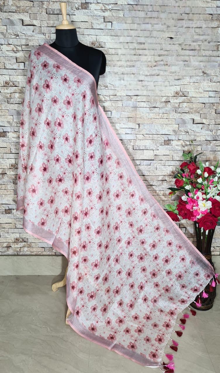 Women Floral Woven Design Linen Stole