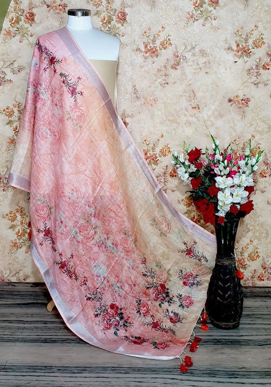 Women Floral Woven Design Linen Stole