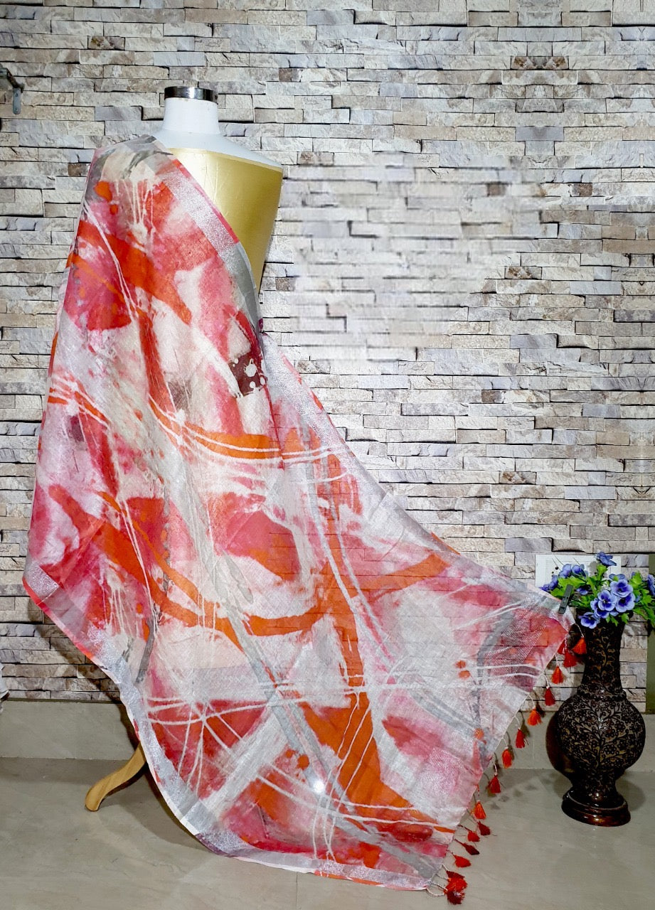 Women Floral Woven Design Linen Stole