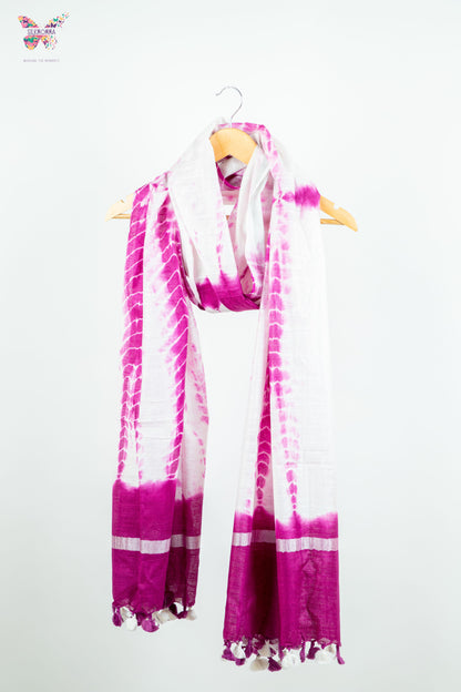 Shibori Tie-Dye Cotton Linen stole with tassels