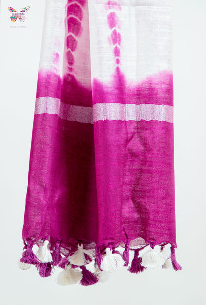 Shibori Tie-Dye Cotton Linen stole with tassels