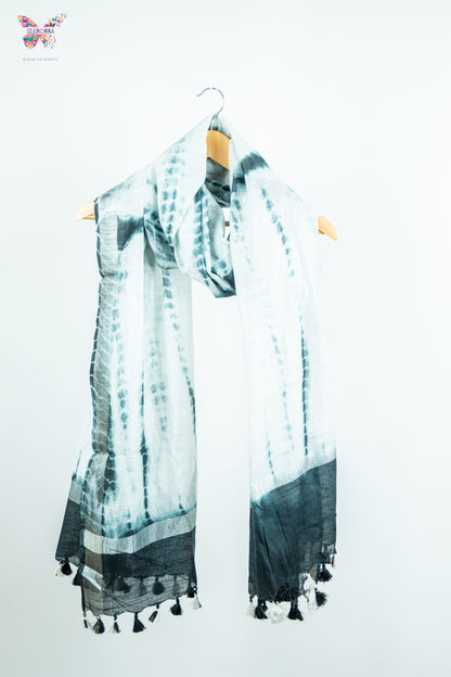 Shibori Tie-Dye Cotton Linen stole with tassels