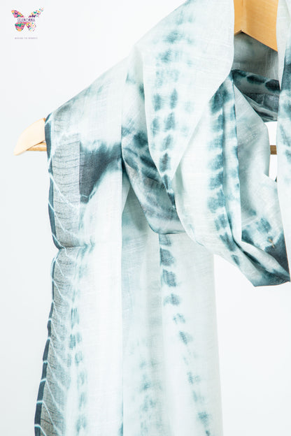 Shibori Tie-Dye Cotton Linen stole with tassels