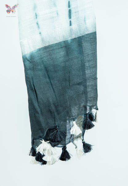 Shibori Tie-Dye Cotton Linen stole with tassels