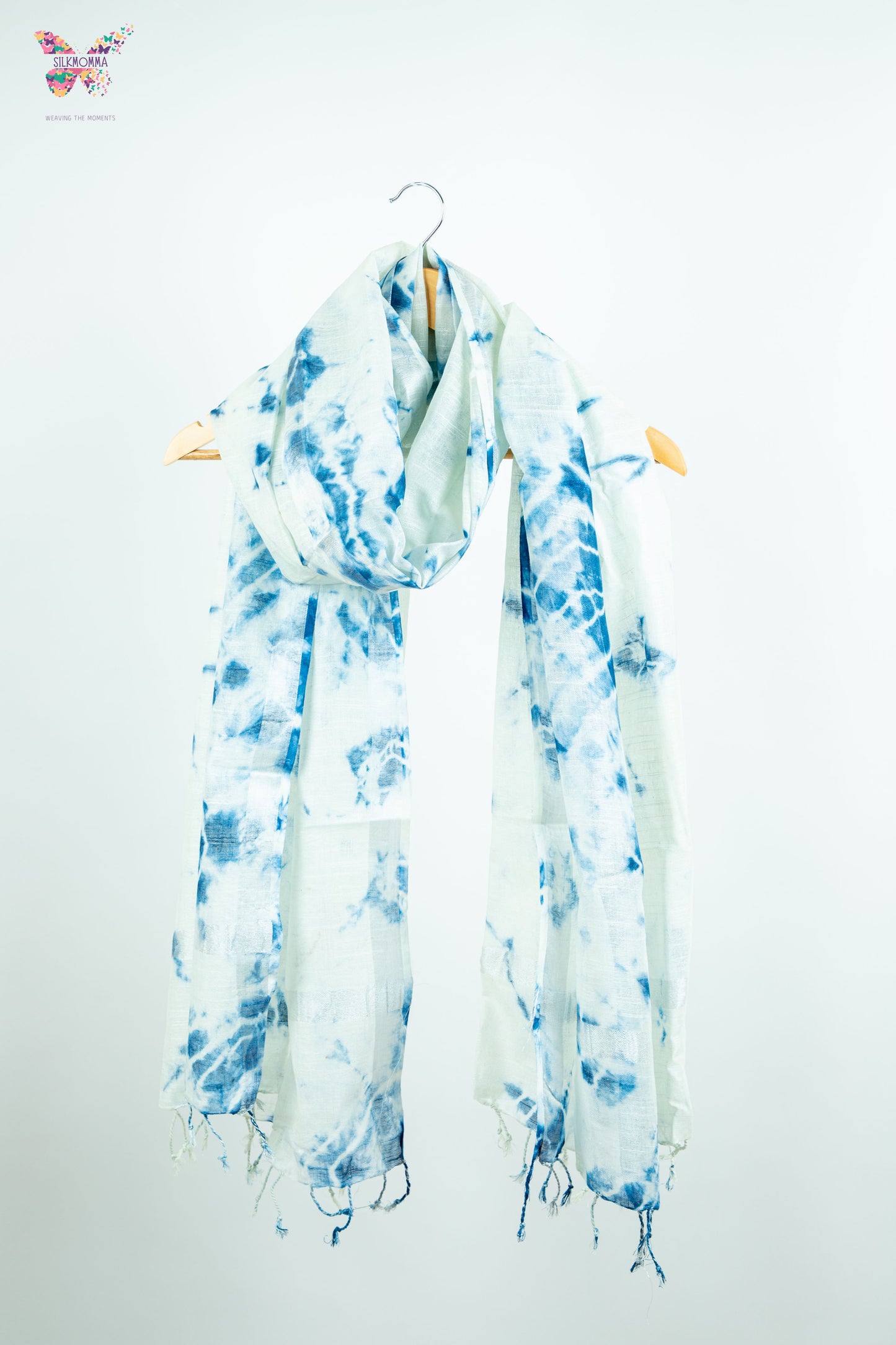 Shibori Tie-Dye Cotton Linen stole with tassels