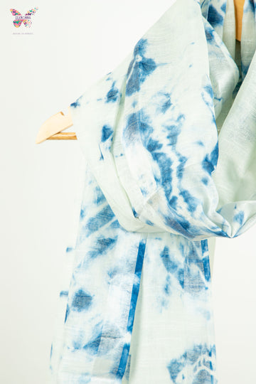 Shibori Tie-Dye Cotton Linen stole with tassels