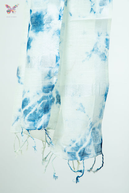 Shibori Tie-Dye Cotton Linen stole with tassels