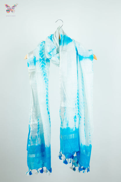 Shibori Tie-Dye Cotton Linen stole with tassels