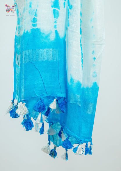 Shibori Tie-Dye Cotton Linen stole with tassels