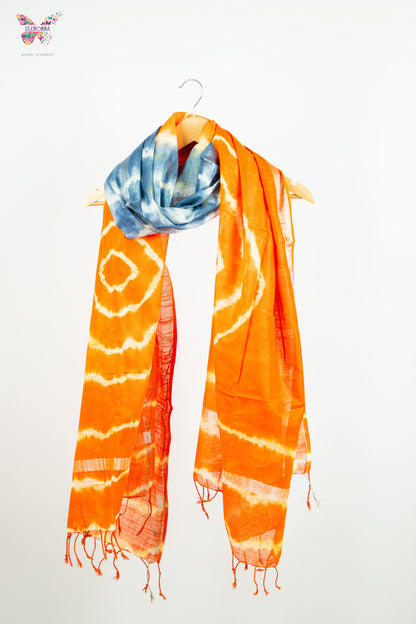 Shibori Tie-Dye Cotton Linen stole with tassels