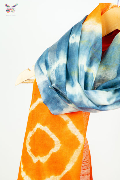 Shibori Tie-Dye Cotton Linen stole with tassels