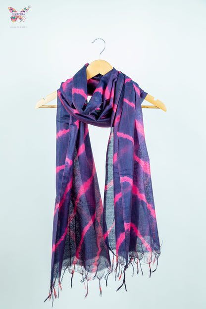 Shibori Tie-Dye Cotton Linen stole with tassels