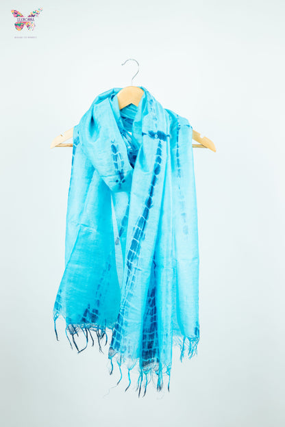 Shibori Tie-Dye Cotton Linen stole with tassels