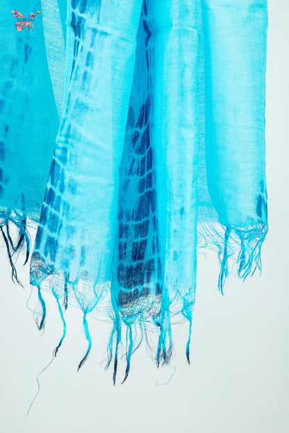 Shibori Tie-Dye Cotton Linen stole with tassels