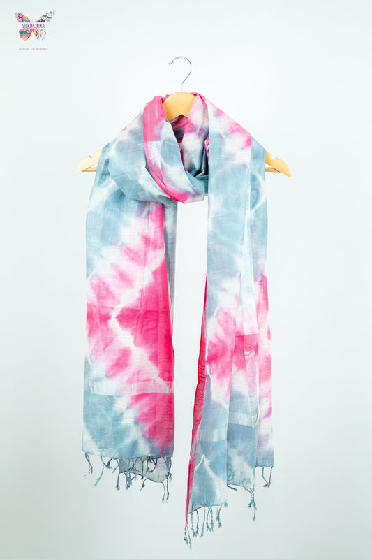 Shibori Tie-Dye Cotton Linen stole with tassels