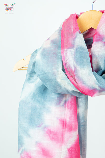 Shibori Tie-Dye Cotton Linen stole with tassels