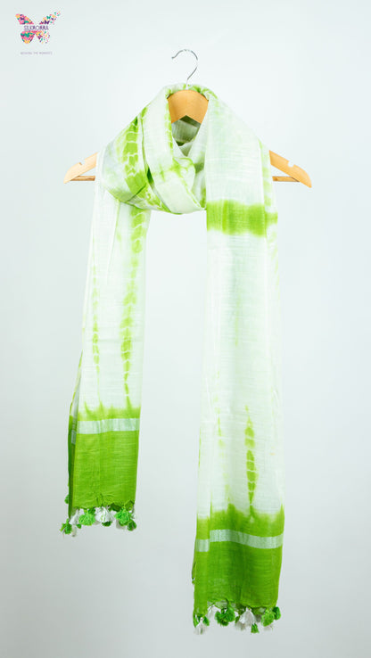 Shibori Tie-Dye Cotton Linen stole with tassels