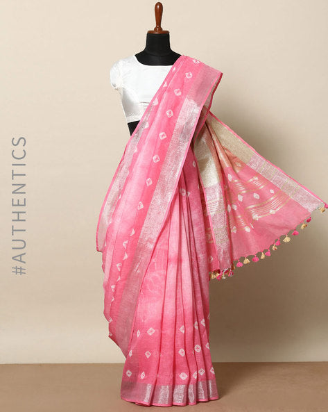 Blushing Pink Tie & Dye Linen Cotton saree