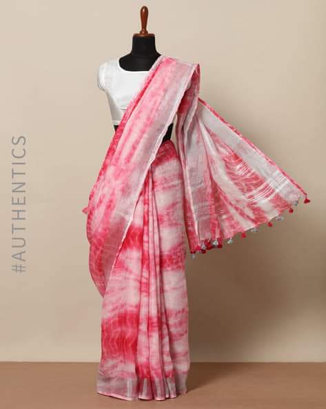 Dappled Pink Tie & Dye Linen Cotton saree